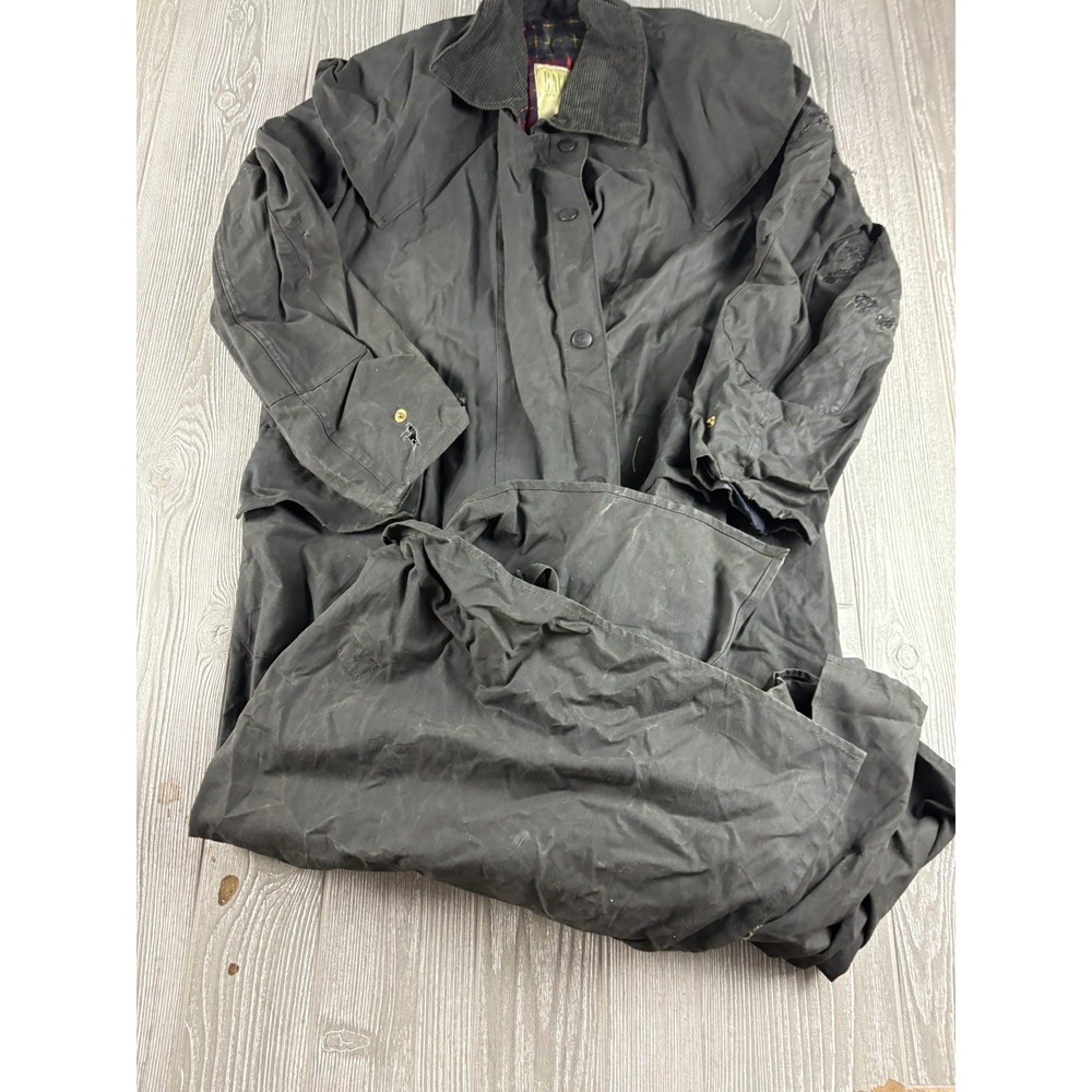 Backhouse New Zealand Wet Weather Wear Trench Coat Wax Canvas Jacket Black Mens